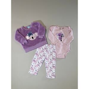 Pekkle 3‑Piece Koala & Floral Outfit Set – Size 12 Months